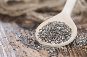 Chia Seeds on a wooden spoon